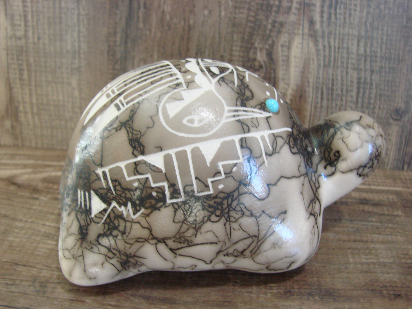 Native American Navajo Indian Pottery Horse Hair Turtle Sculpture by Vail