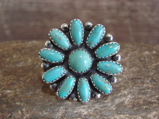 Native American Sterling Silver Turquoise Cluster Ring - Perry - Size 6