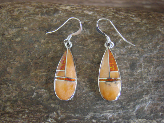 Native American Sterling Silver & Spiny Oyster Inlay Dangle Earrings by Manygoats