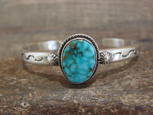 Native American Sterling Silver & Sonoran Turquoise Bracelet Signed SY