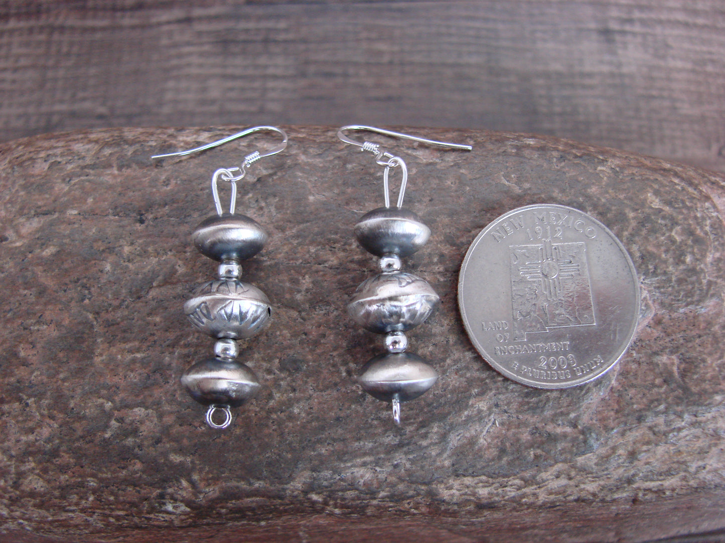 Native American Sterling Silver Navajo Pearl Dangle Earrings by Nez
