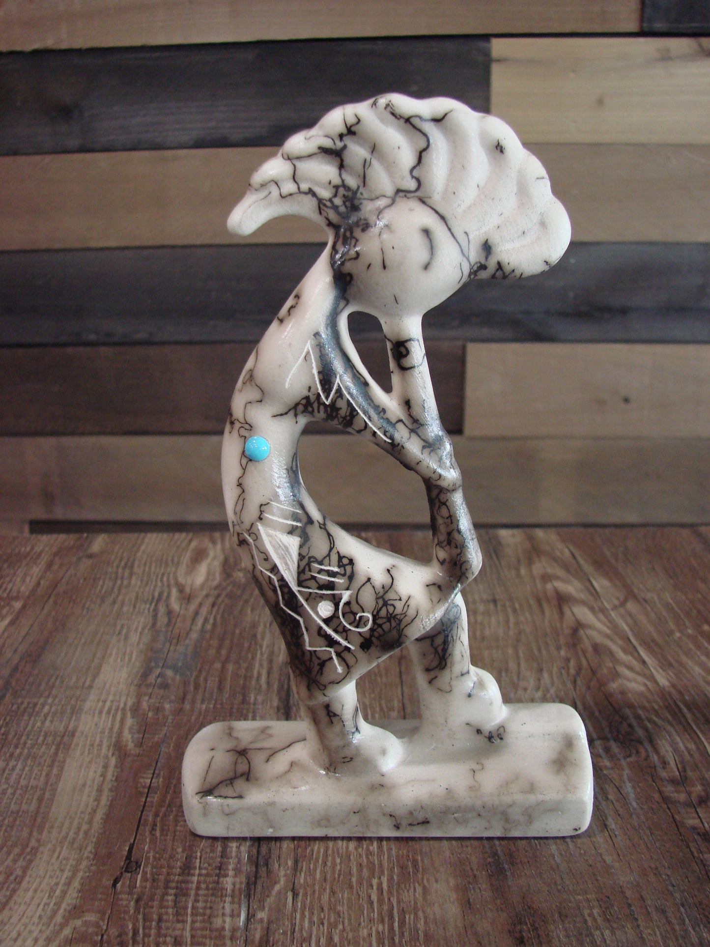 Native American Pottery Horse Hair Kokopelli Sculpture by Vail