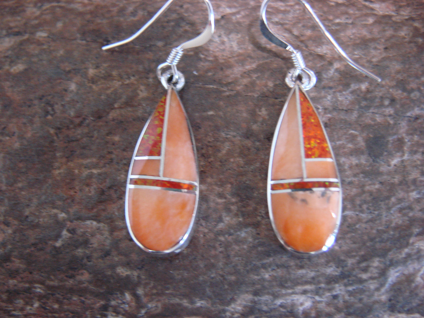 Native American Sterling Silver & Spiny Oyster Inlay Dangle Earrings by Manygoats