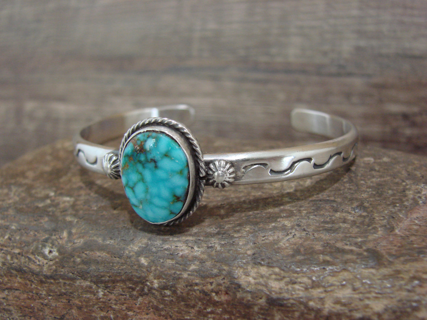 Native American Sterling Silver & Sonoran Turquoise Bracelet Signed SY