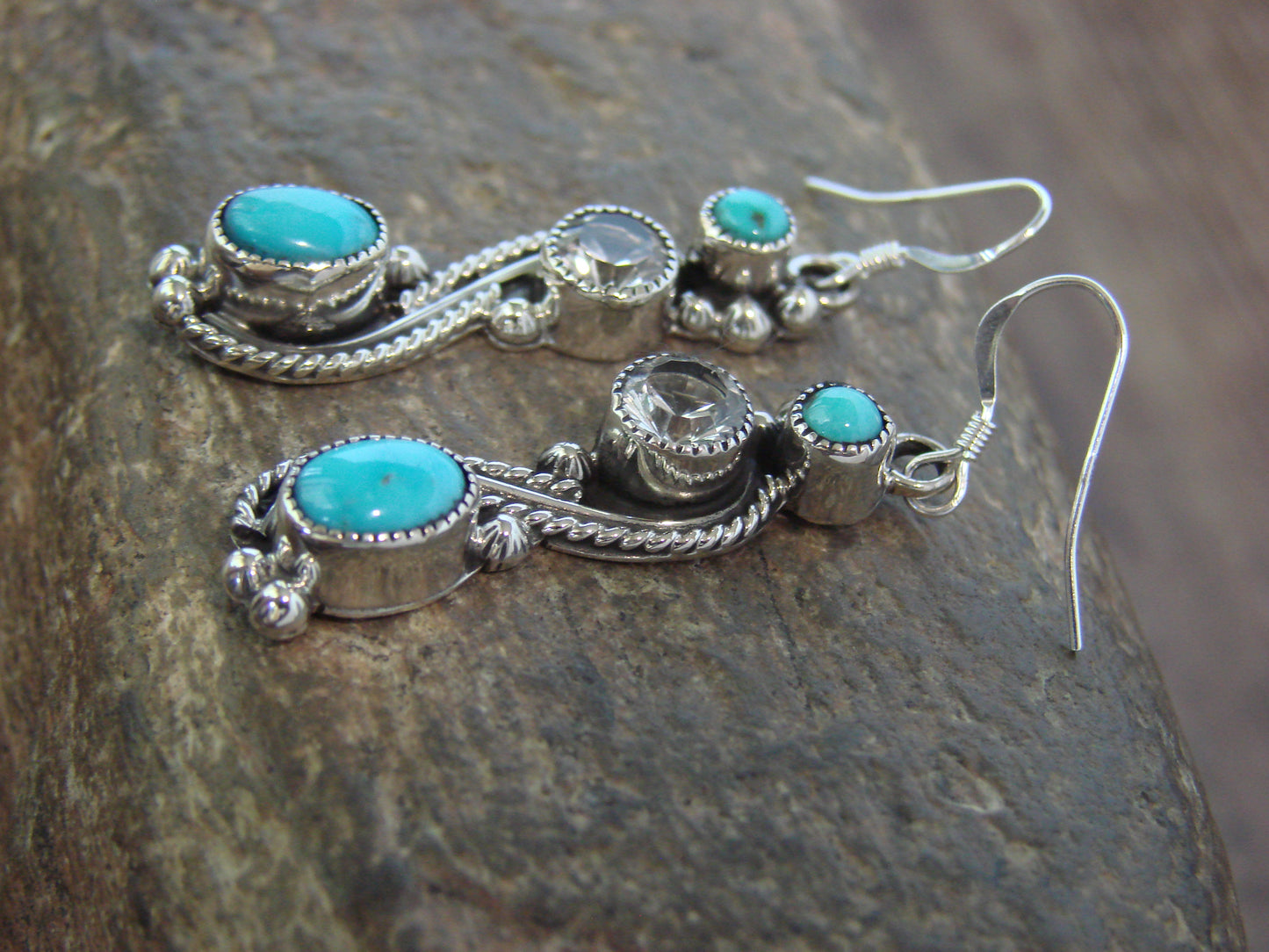 Native American Sterling Silver Turquoise Dangle Earrings - Garcia