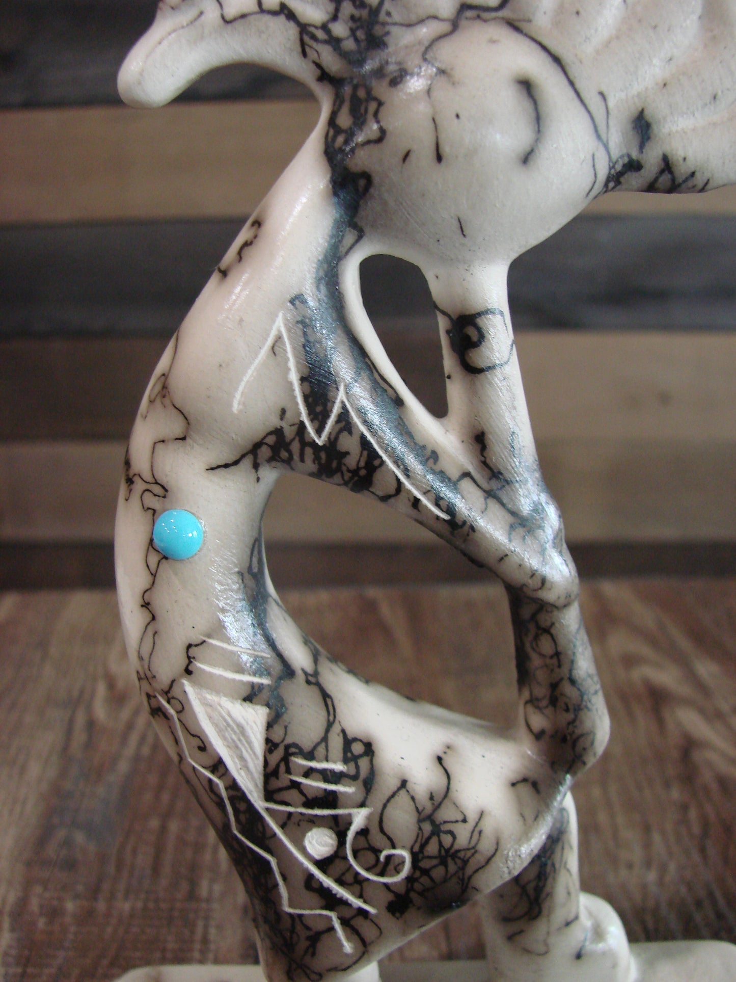 Native American Pottery Horse Hair Kokopelli Sculpture by Vail