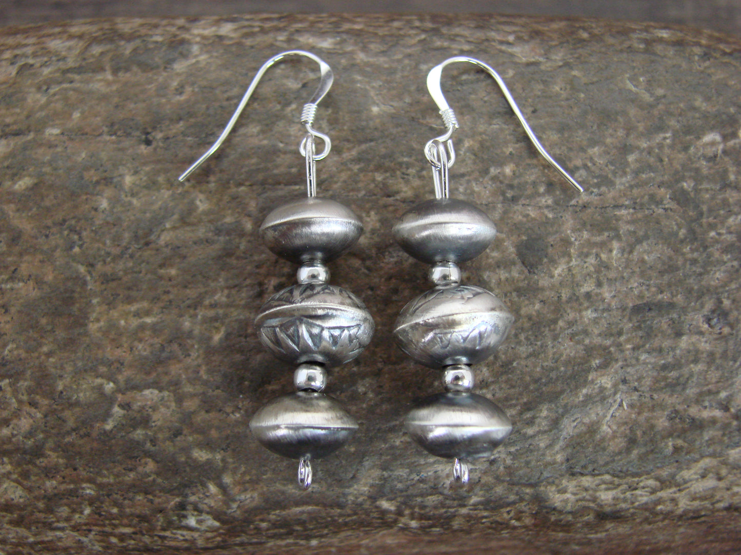 Native American Sterling Silver Navajo Pearl Dangle Earrings by Nez