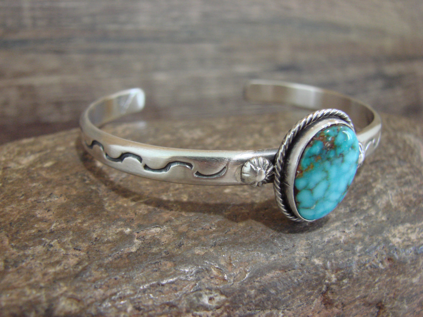 Native American Sterling Silver & Sonoran Turquoise Bracelet Signed SY