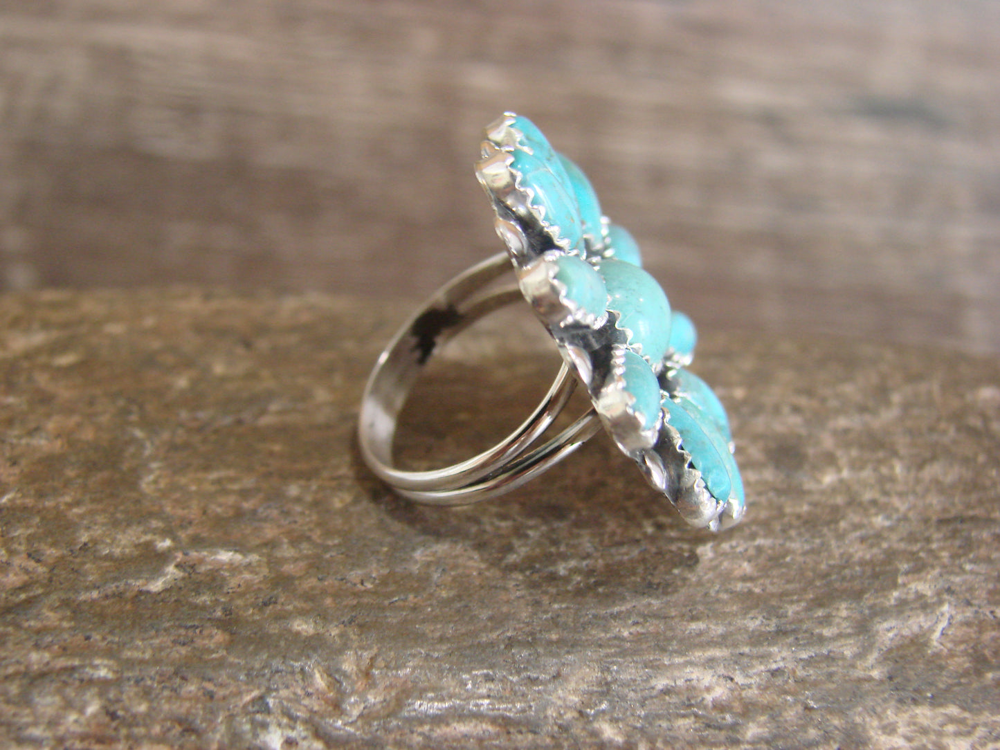 Native American Sterling Silver Turquoise Cluster Ring - Perry - Size 6