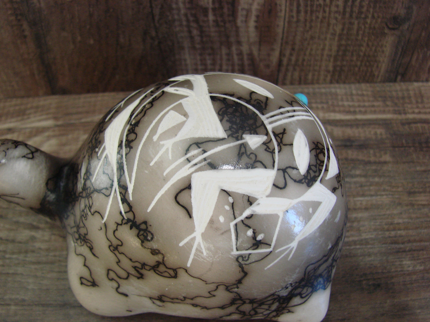 Native American Navajo Indian Pottery Horse Hair Turtle Sculpture by Vail