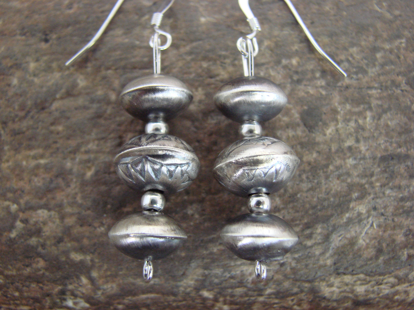 Native American Sterling Silver Navajo Pearl Dangle Earrings by Nez