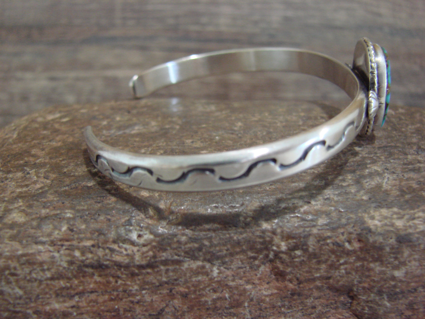 Native American Sterling Silver & Sonoran Turquoise Bracelet Signed SY