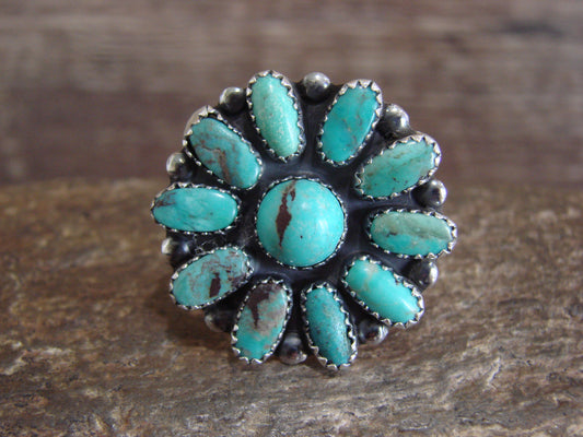 Native American Sterling Silver Turquoise Cluster Ring - Perry - Size 9.5