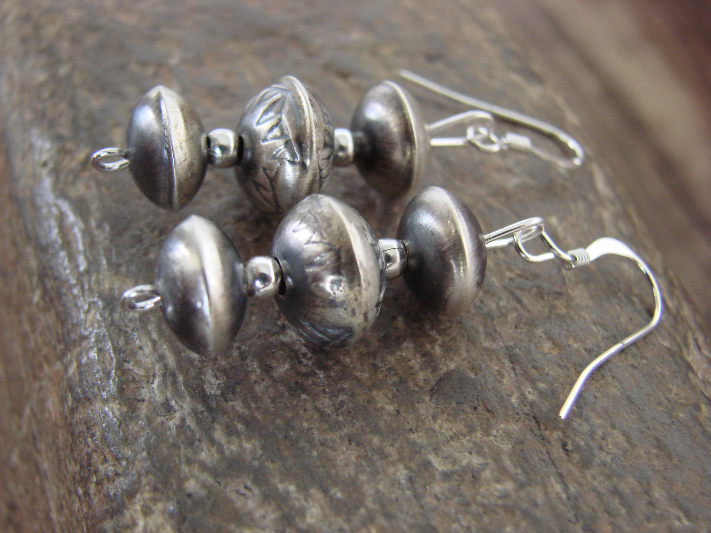 Native American Sterling Silver Navajo Pearl Dangle Earrings by Nez