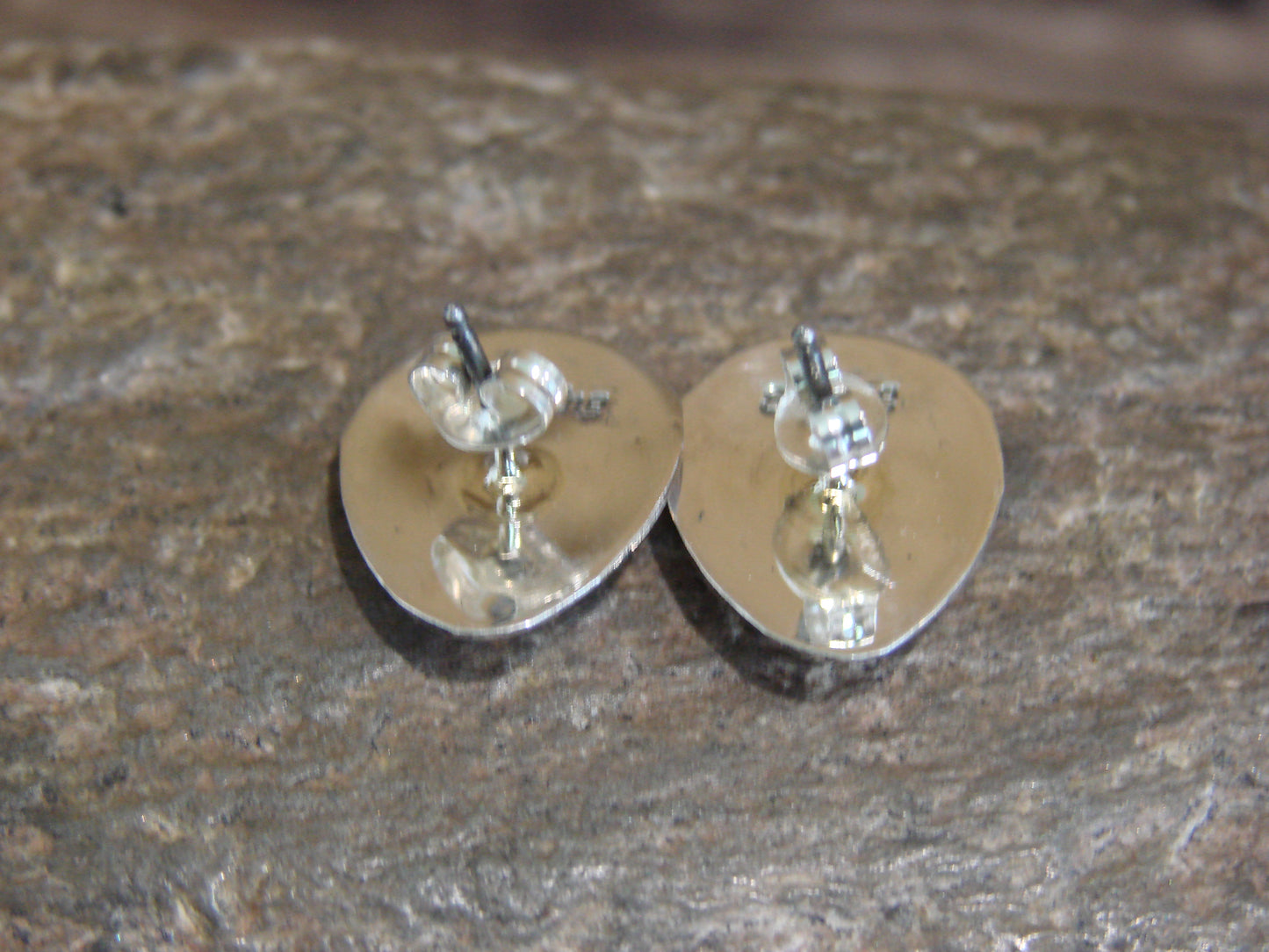 Native American Sterling Silver & Coral Bear Paw Stud Post Earrings - Parker