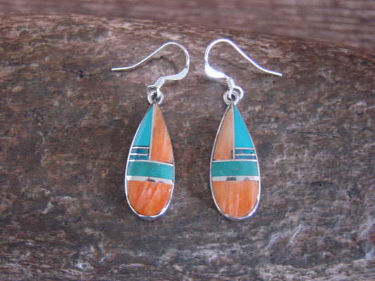 Native American Sterling Silver & Spiny Oyster Inlay Dangle Earrings by Manygoats