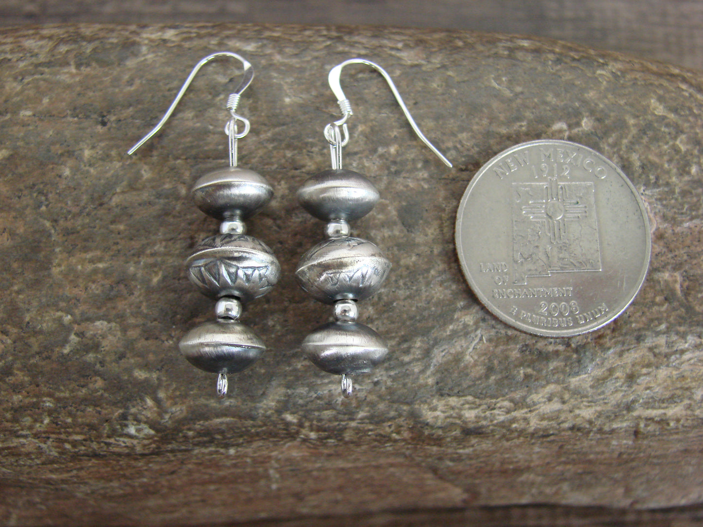 Native American Sterling Silver Navajo Pearl Dangle Earrings by Nez