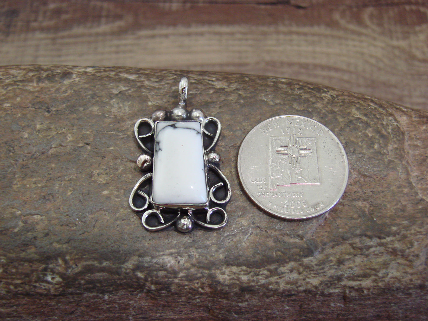 Native American Nickel Silver & Howlite Pendant - Cleveland