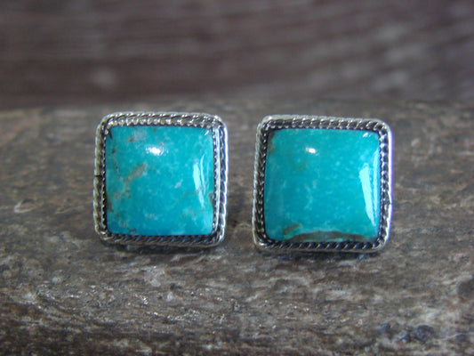 Native American Sterling Silver Square Turquoise Post Earrings by Lopez