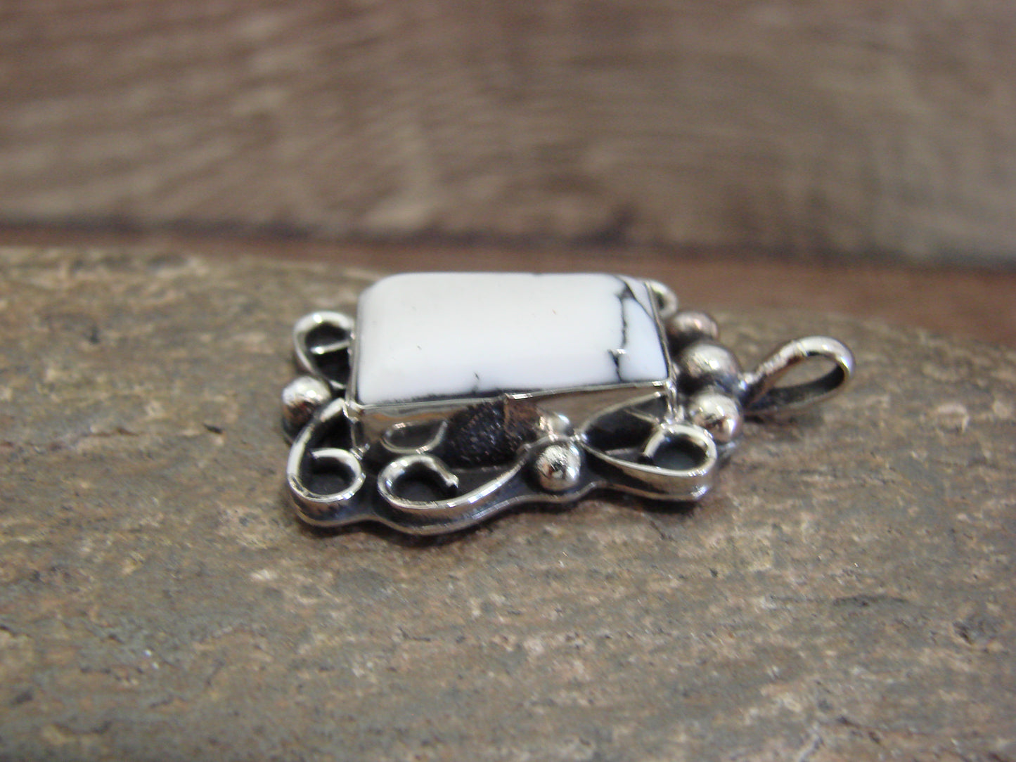 Native American Nickel Silver & Howlite Pendant - Cleveland