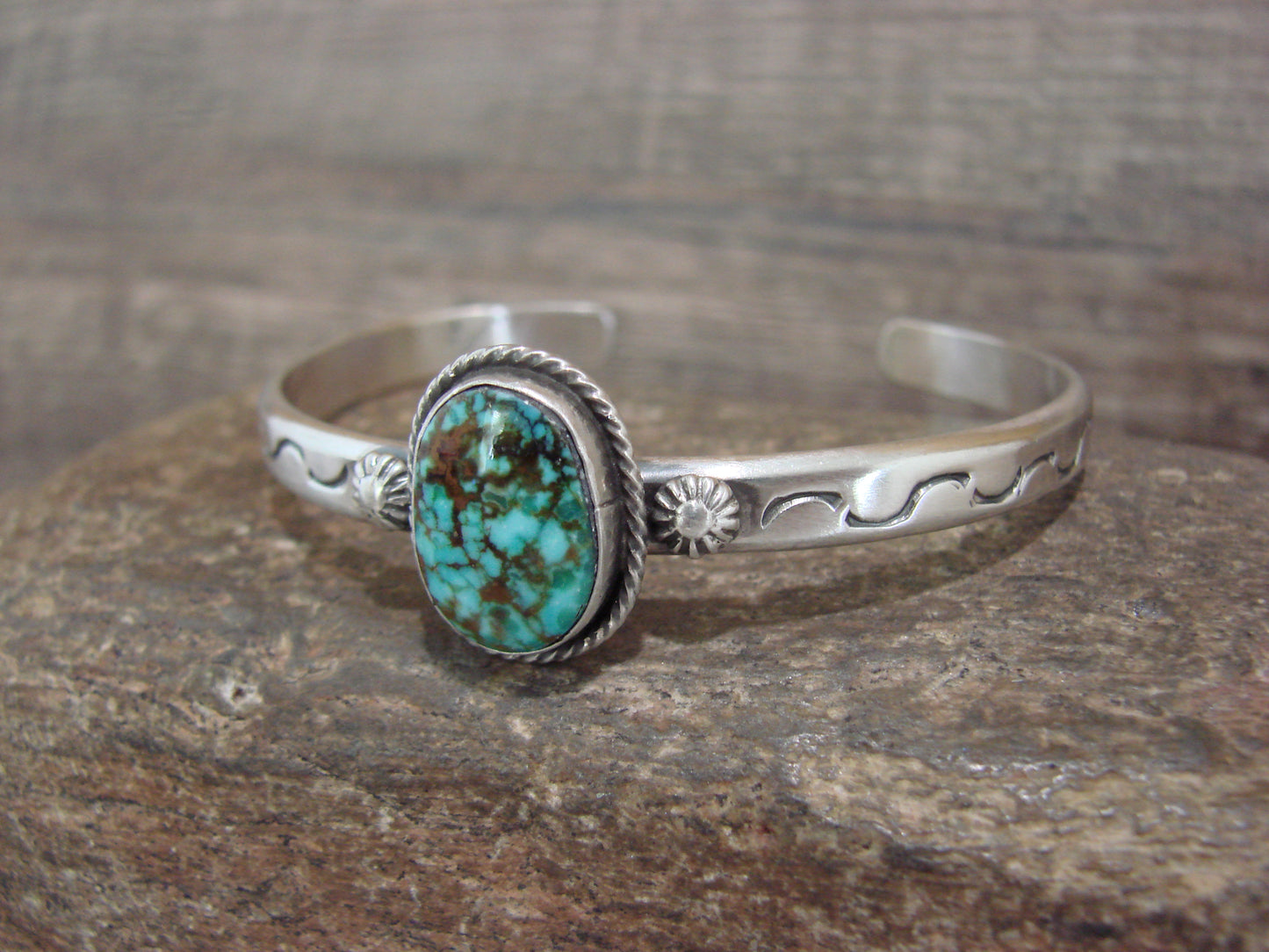 Native American Sterling Silver & Sonoran Turquoise Bracelet Signed SY
