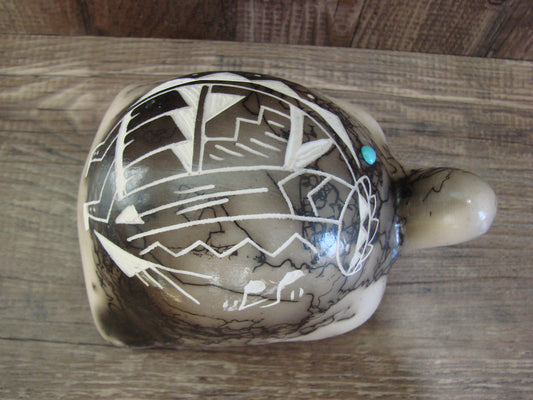 Native American Navajo Indian Pottery Horse Hair Turtle Sculpture by Vail
