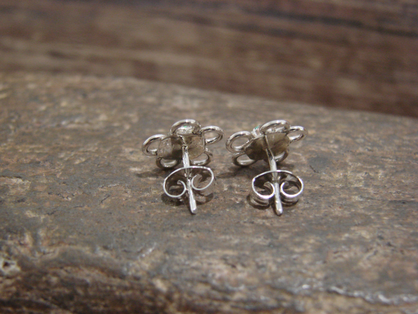 Native American Sterling Silver & Green Opal Floral Stud Post Earrings by Yatsattie