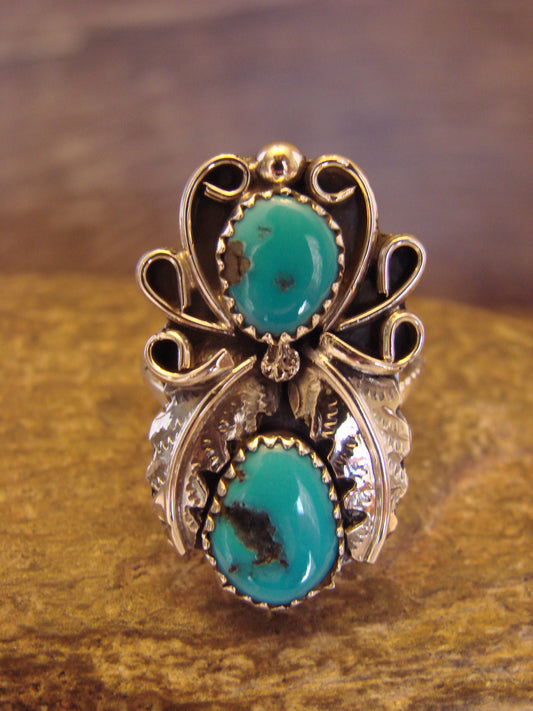 Native American Sterling Silver & Turquoise Ring Signed Yazzie - Size 8.5