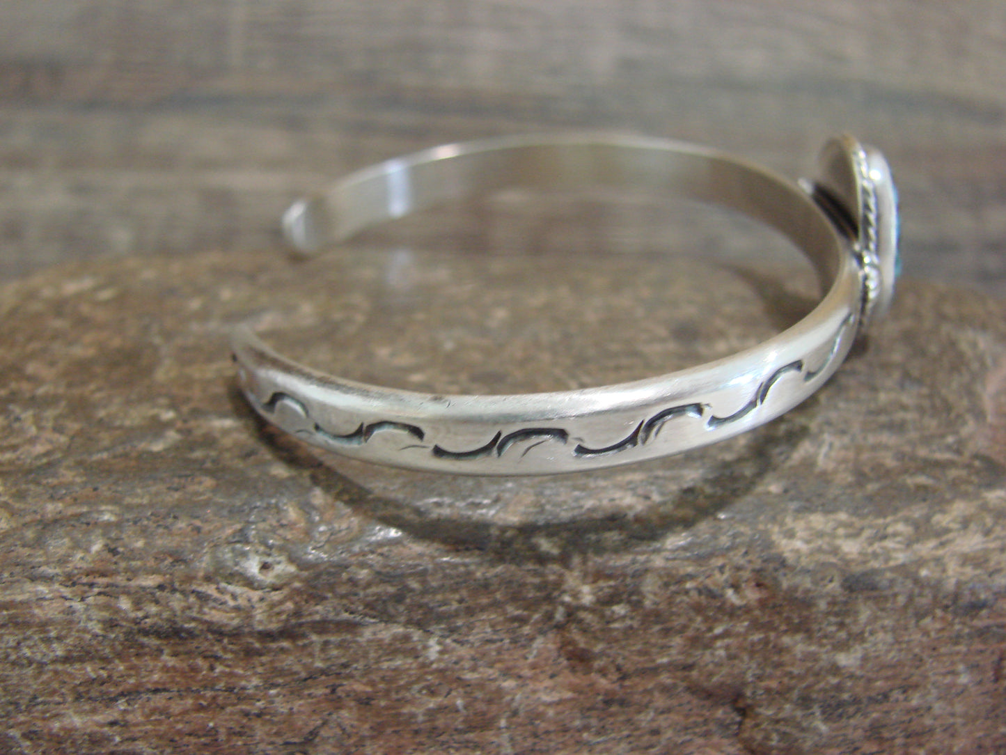 Native American Sterling Silver & Sonoran Turquoise Bracelet Signed SY