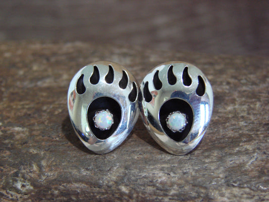Native American Sterling Silver & Opal Bear Paw Stud Post Earrings - Parker