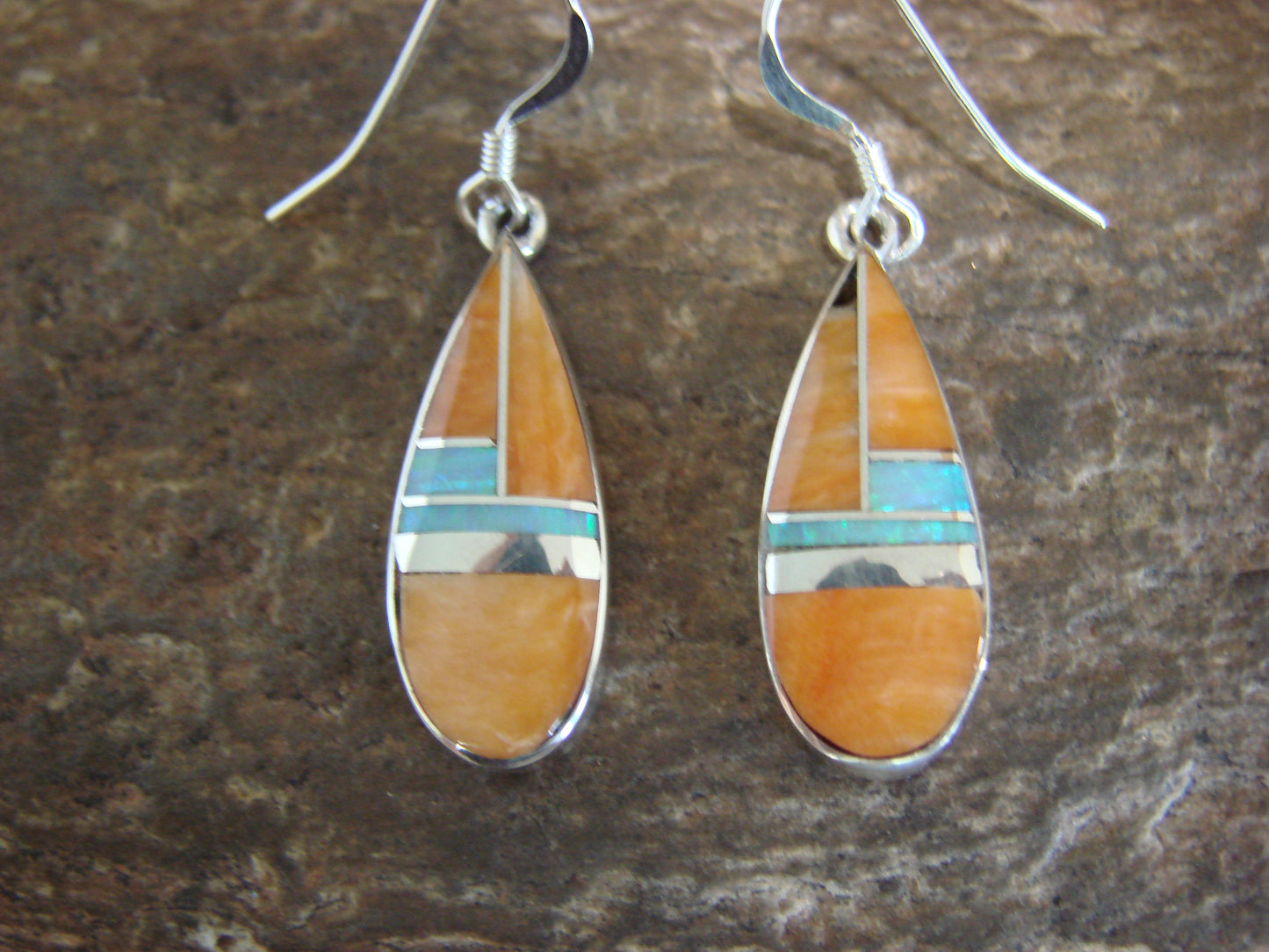 Native American Sterling Silver & Spiny Oyster Inlay Dangle Earrings by Manygoats