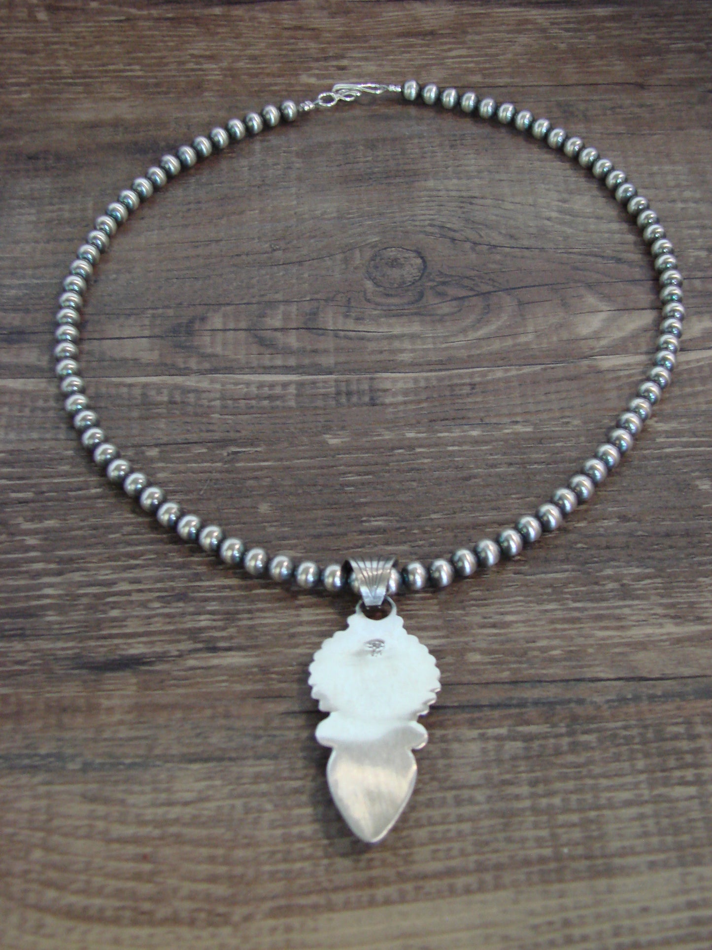 Native American 16" Sterling Silver & Turquoise Navajo Pearl Necklace by McCarthy