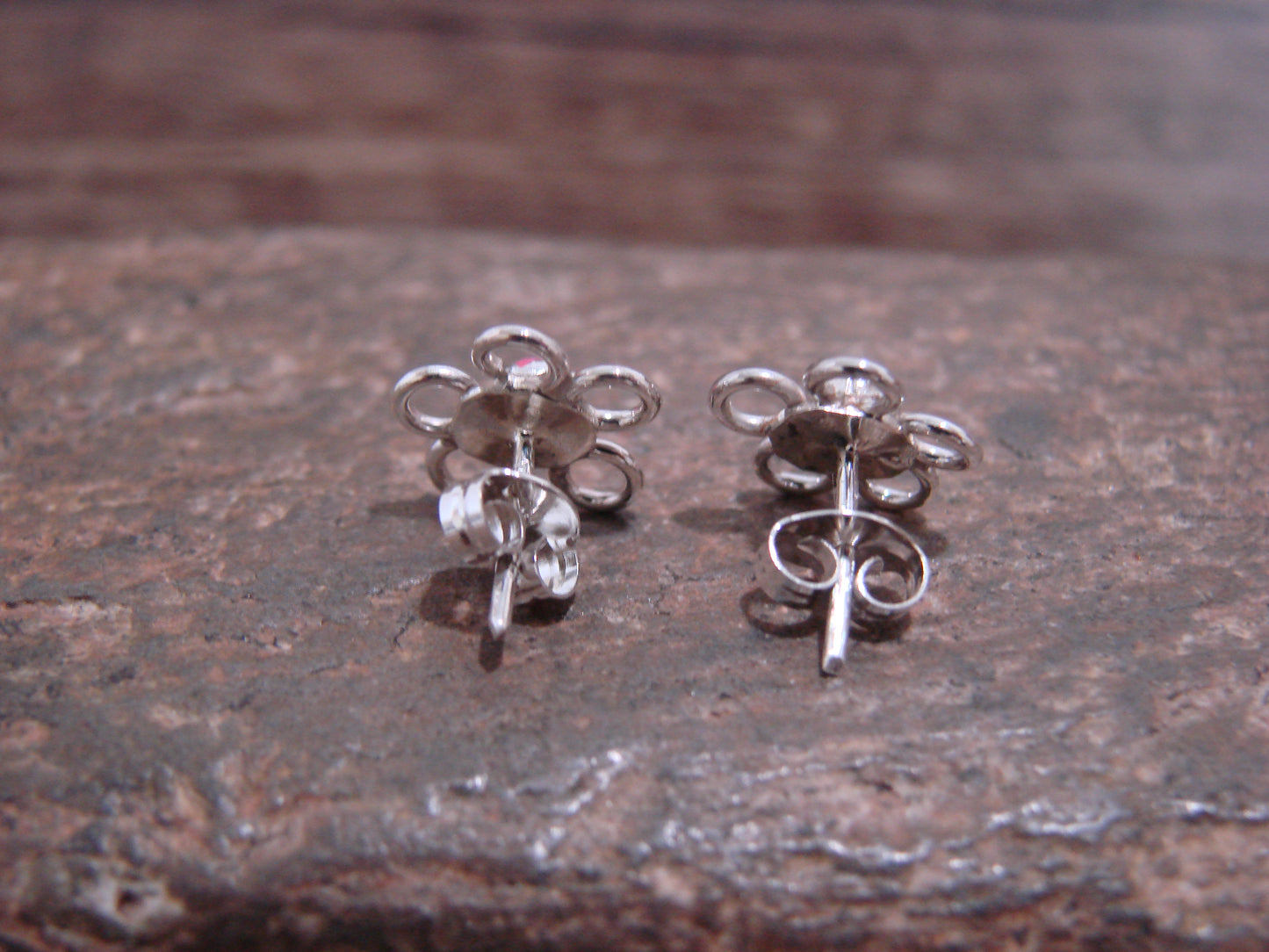 Native American Sterling Silver & Pink Opal Floral Stud Post Earrings by Yatsattie