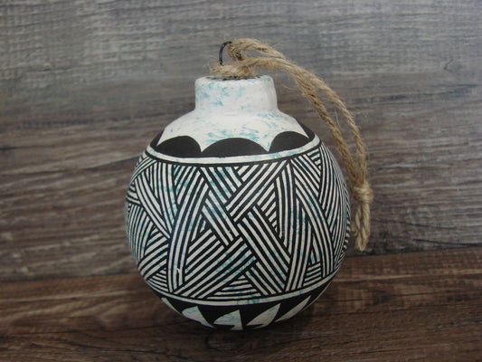 Native American Acoma Indian Hand Painted Fine Line Ornament by T. Sal