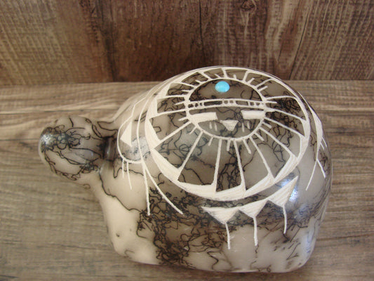 Native American Navajo Indian Pottery Horse Hair Turtle Sculpture by Vail