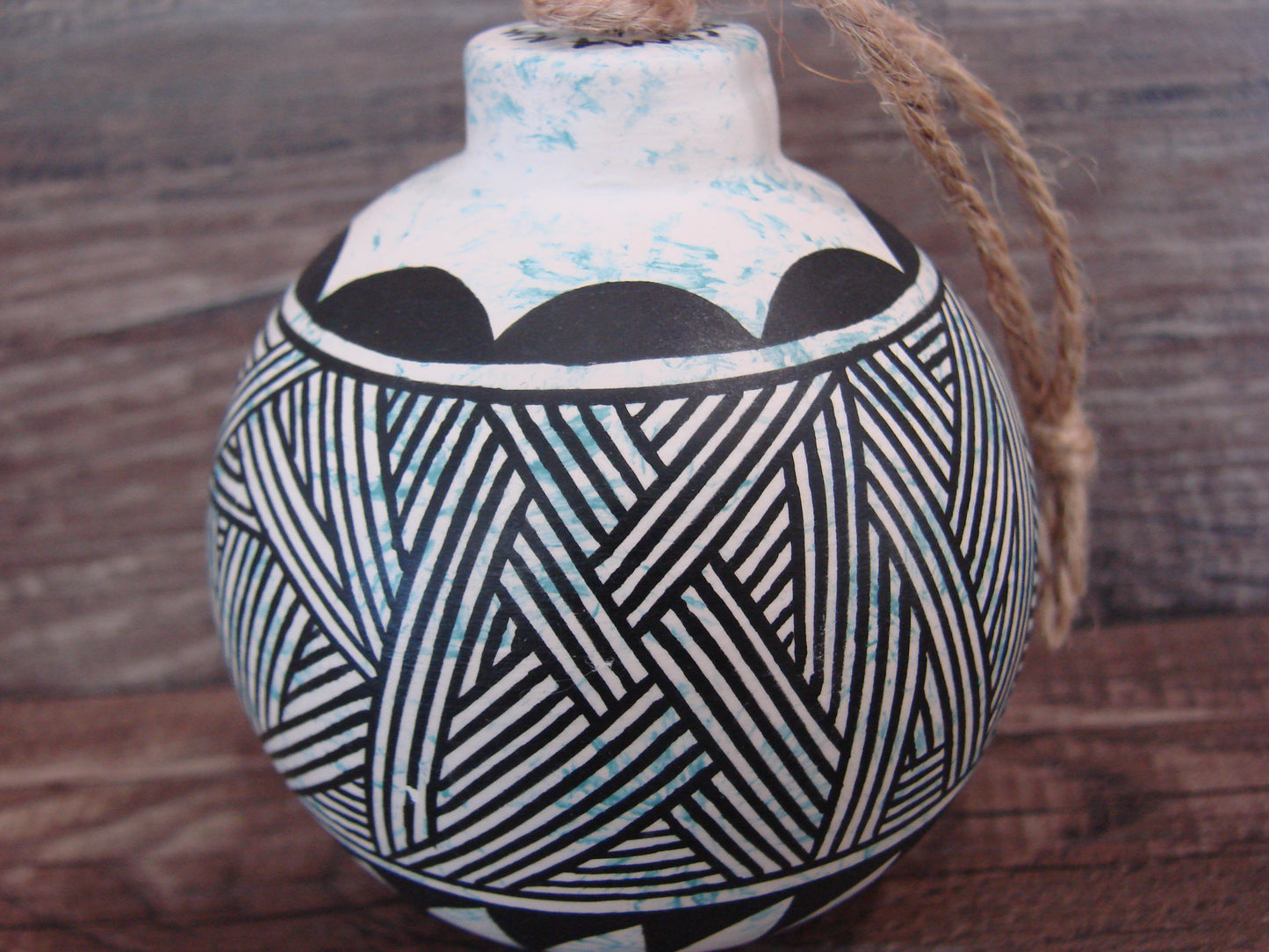 Native American Acoma Indian Hand Painted Fine Line Ornament by T. Sal