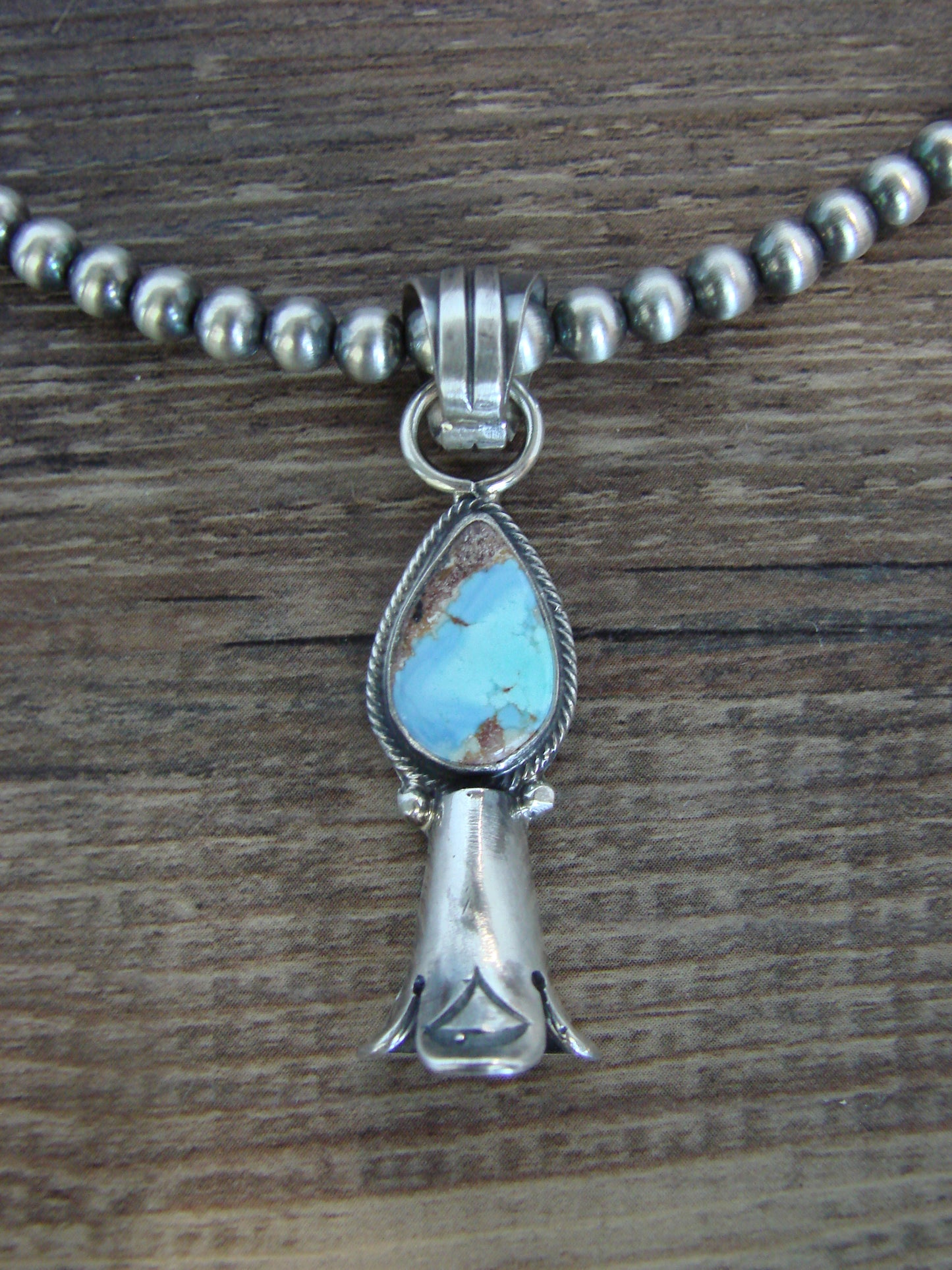 Native American 16" Sterling Silver Turquoise & Navajo Pearl Necklace by Betone