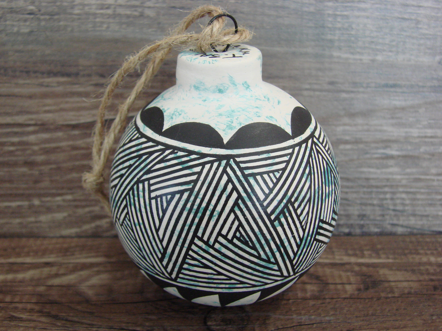 Native American Acoma Indian Hand Painted Fine Line Ornament by T. Sal