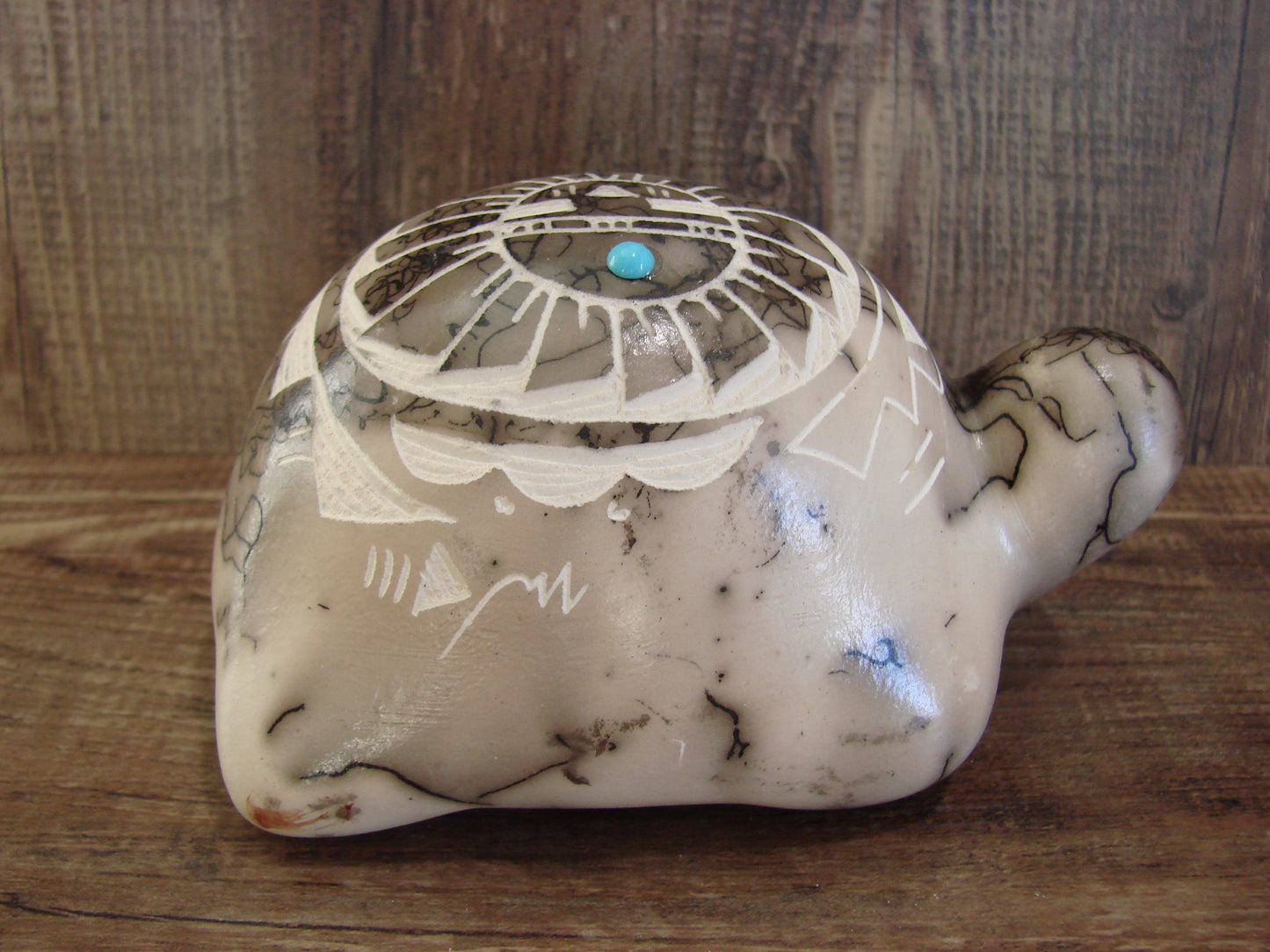 Native American Navajo Indian Pottery Horse Hair Turtle Sculpture by Vail