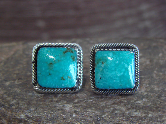Native American Sterling Silver Square Turquoise Post Earrings by Lopez