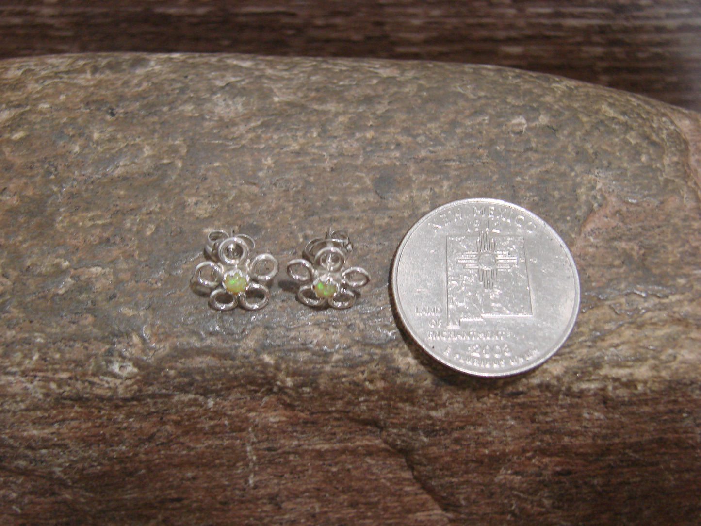 Native American Sterling Silver & Yellow Opal Floral Stud Post Earrings by Yatsattie