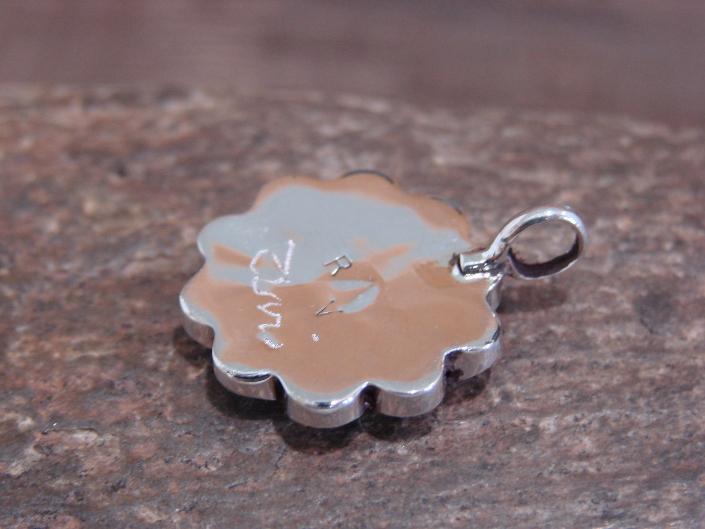 Native American Sterling Silver Turquoise Inlay Sunface Pendant - Signed RV