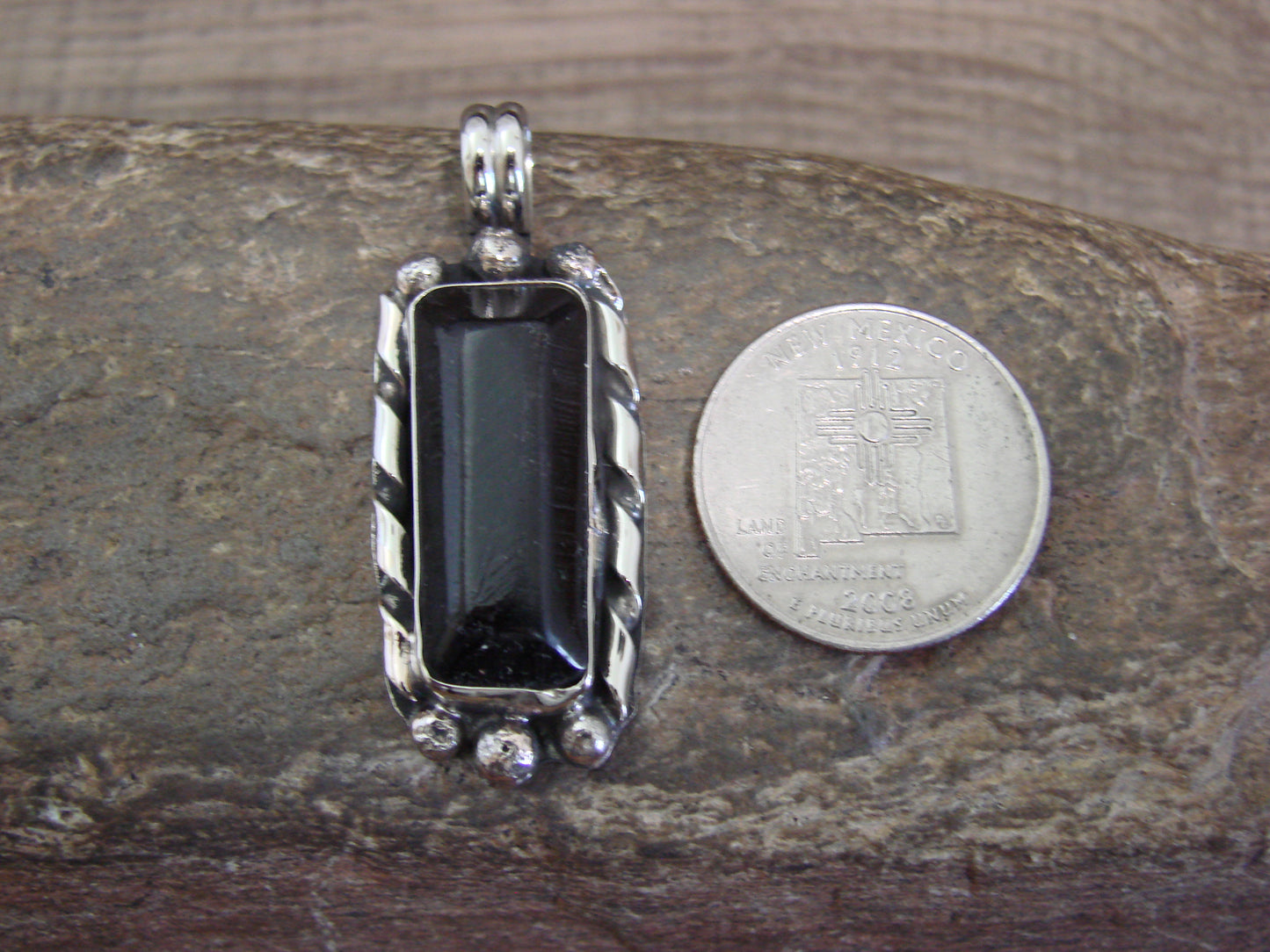 Native American Nickel Silver & Onyx Pendant - Cleveland
