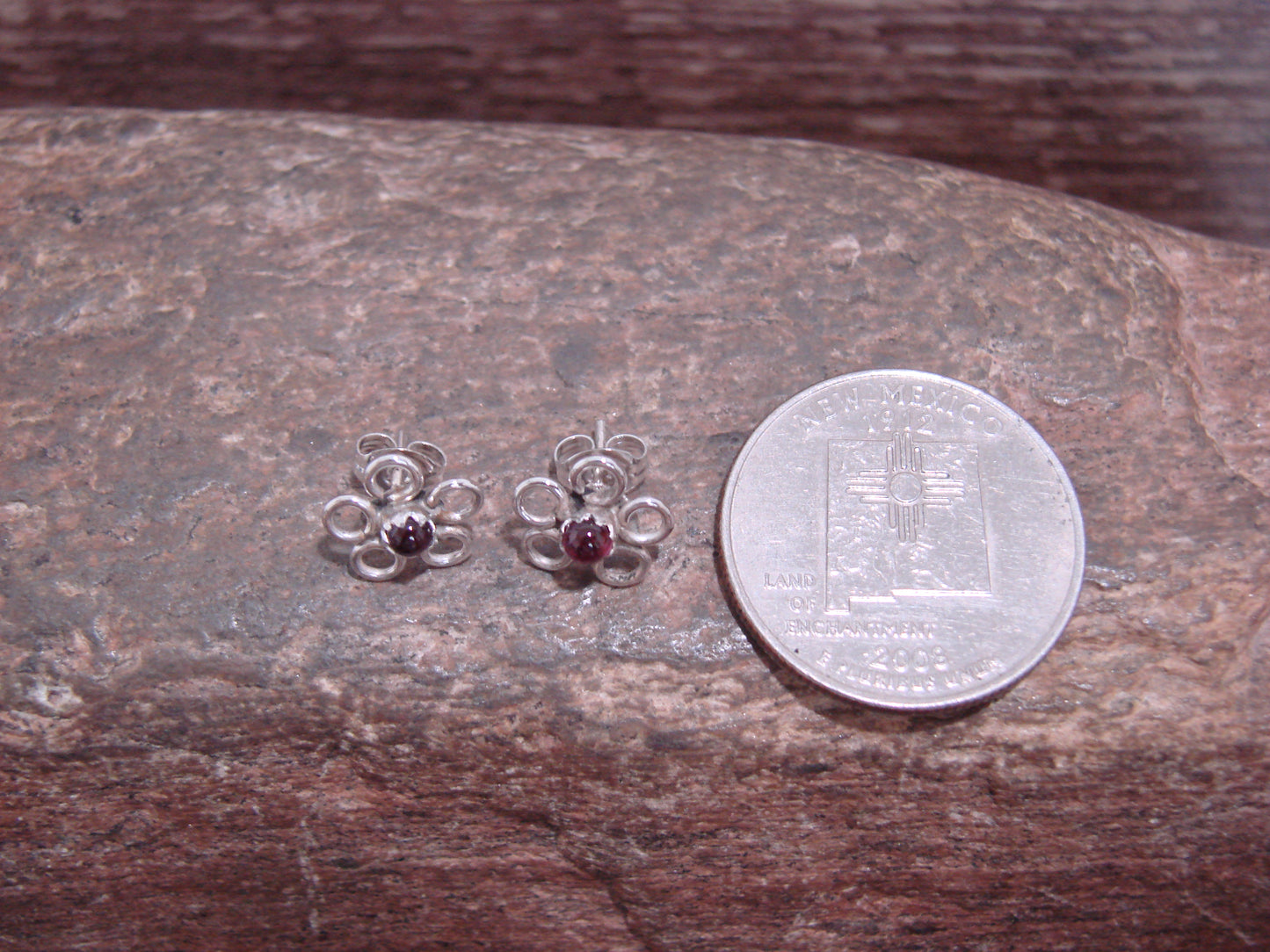 Native American Sterling Silver & Purple Floral Stud Post Earrings by Yatsattie