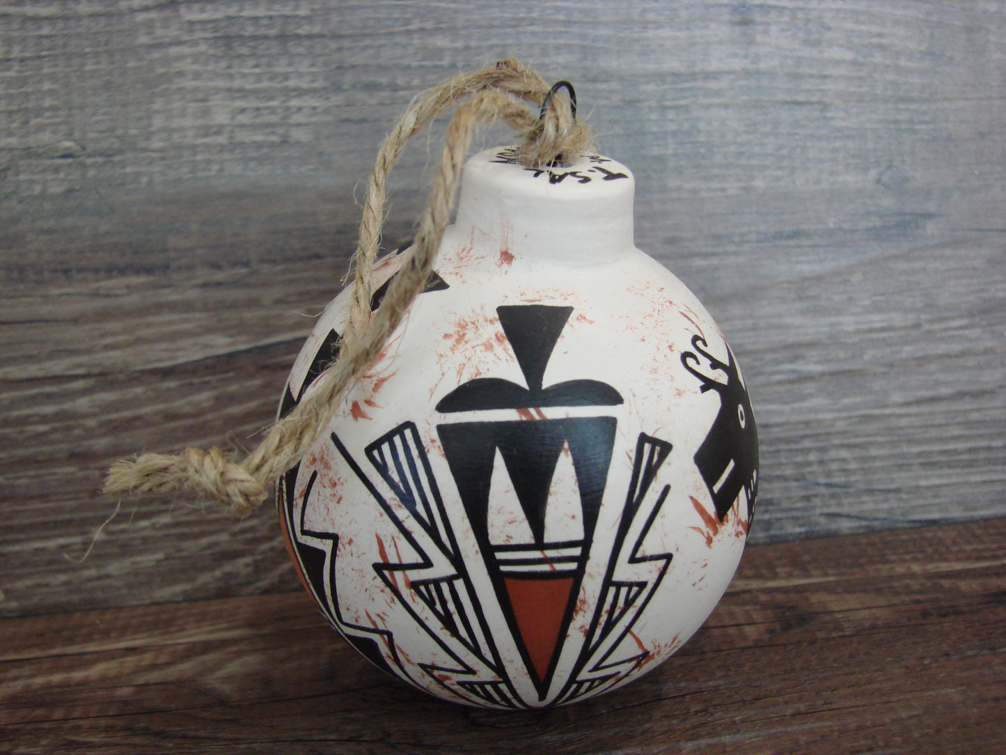 Native American Acoma Indian Hand Painted Fine Line Ornament by T. Sal