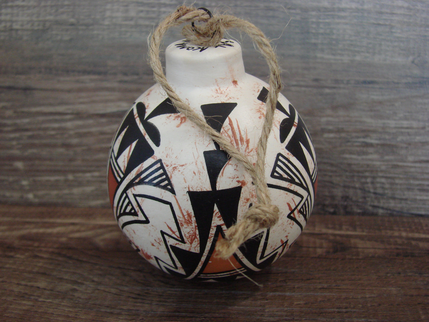 Native American Acoma Indian Hand Painted Fine Line Ornament by T. Sal
