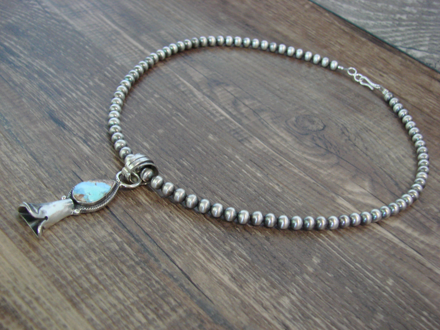 Native American 16" Sterling Silver Turquoise & Navajo Pearl Necklace by Betone