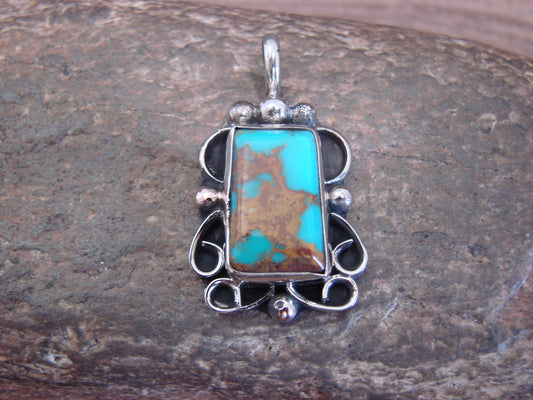 Native American Nickel Silver & Turquoise Howlite Pendant - Cleveland