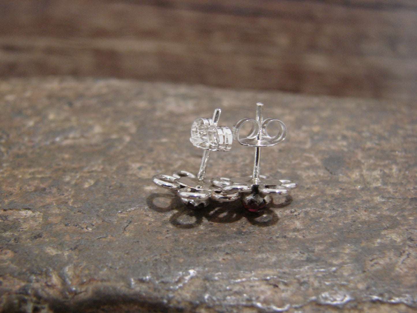 Native American Sterling Silver & Purple Floral Stud Post Earrings by Yatsattie