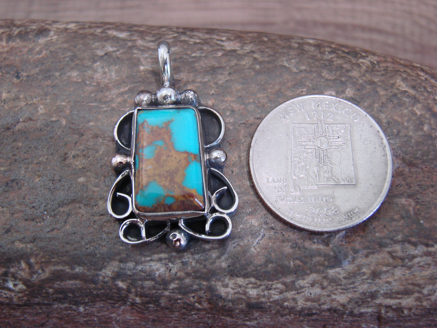 Native American Nickel Silver & Turquoise Howlite Pendant - Cleveland